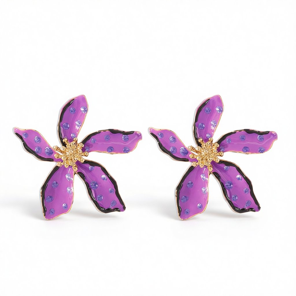 Purple Enamel & 18K Gold-Plated Spot Flower Stud Earrings