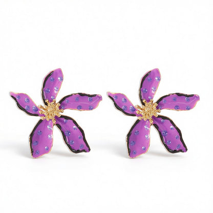Purple Enamel & 18K Gold-Plated Spot Flower Stud Earrings