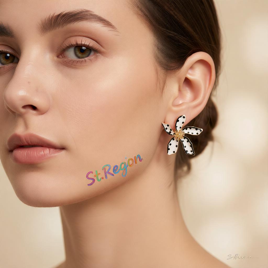 White Enamel and 18K Gold-Plated Spot Flower Stud Earrings, cubic zirconia stud earrings for women, styled look