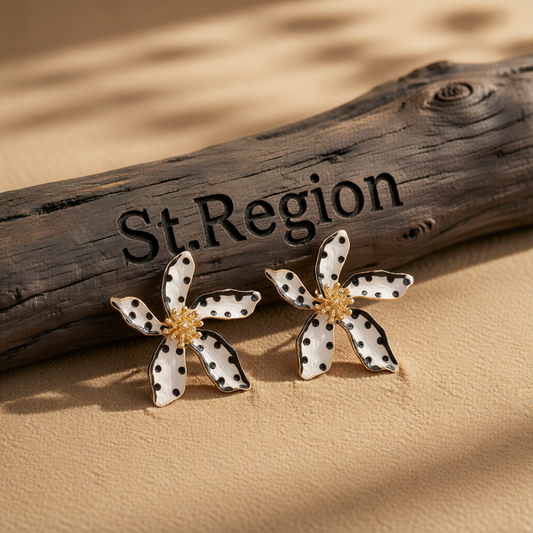 White Enamel & 18K Gold-Plated Spot Flower Stud Earrings
