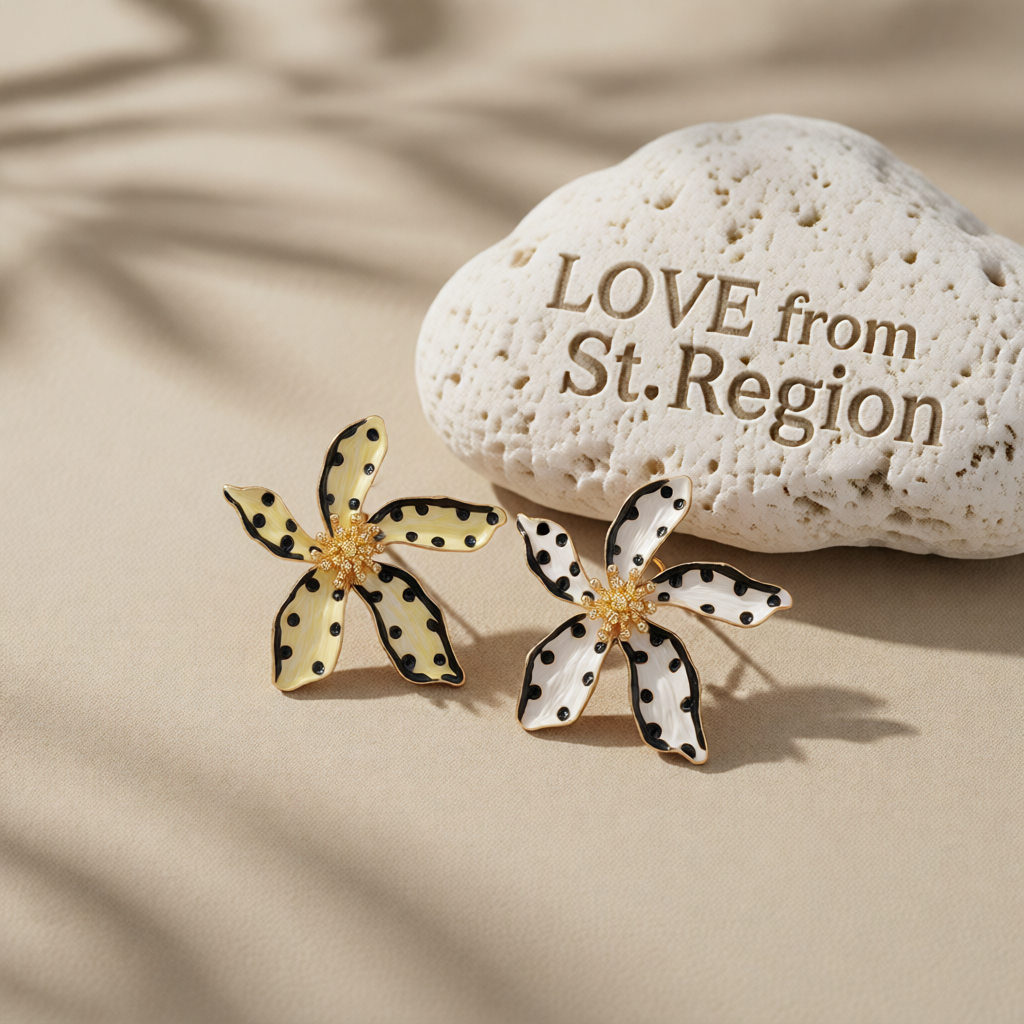 White Enamel & 18K Gold-Plated Spot Flower Stud Earrings