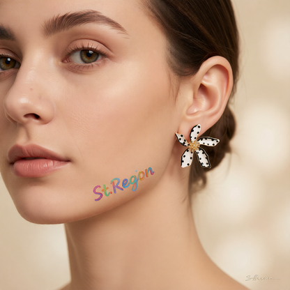White Enamel & 18K Gold-Plated Spot Flower Stud Earrings