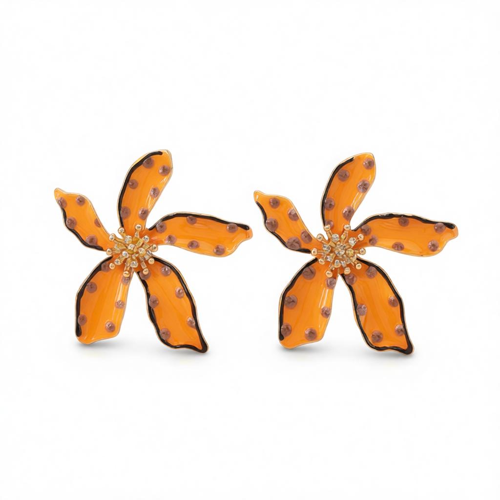 Yellow Enamel and 18K Gold-Plated Spot Flower Stud Earrings, cubic zirconia stud earrings for women, side view