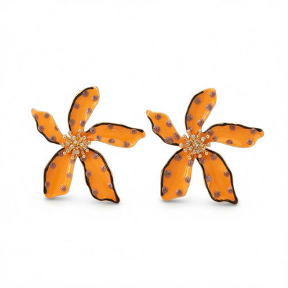 Yellow Enamel and 18K Gold-Plated Spot Flower Stud Earrings, cubic zirconia stud earrings for women, side view