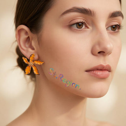 Yellow Enamel and 18K Gold-Plated Spot Flower Stud Earrings, cubic zirconia stud earrings for women, styled look