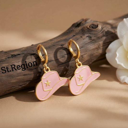 Pink Enamel & 18K Gold-Plated Cowboy Hat Huggie Earrings