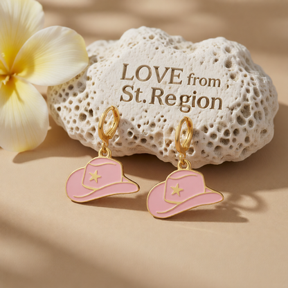 Pink Enamel & 18K Gold-Plated Cowboy Hat Huggie Earrings