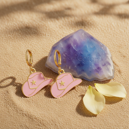Pink Enamel & 18K Gold-Plated Cowboy Hat Huggie Earrings