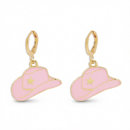 Pink Enamel & 18K Gold-Plated Cowboy Hat Huggie Earrings