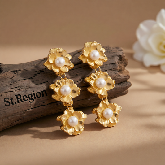 Pearl & 18K Gold-Plated Flower Drop Earrings
