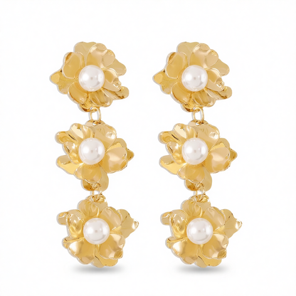 Pearl & 18K Gold-Plated Flower Drop Earrings