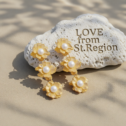 Pearl & 18K Gold-Plated Flower Drop Earrings
