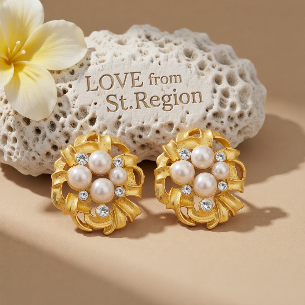 Cubic Zirconia and Pearl 18K Gold-Plated Flower Stud Earrings, cubic zirconia stud earrings for women, lifestyle look