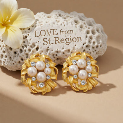 Cubic Zirconia and Pearl 18K Gold-Plated Flower Stud Earrings, cubic zirconia stud earrings for women, lifestyle look