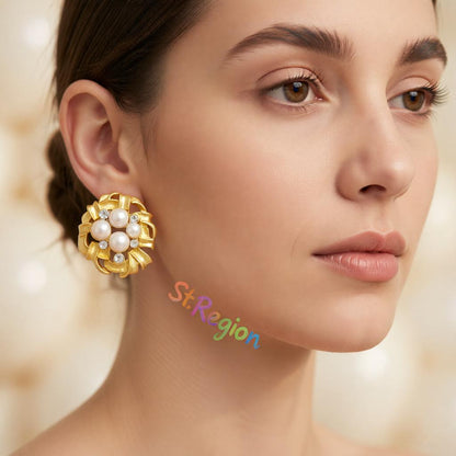 Cubic Zirconia and Pearl 18K Gold-Plated Flower Stud Earrings, cubic zirconia stud earrings for women, styled look