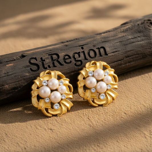 Cubic Zirconia & Pearl 18K Gold-Plated Flower Stud Earrings