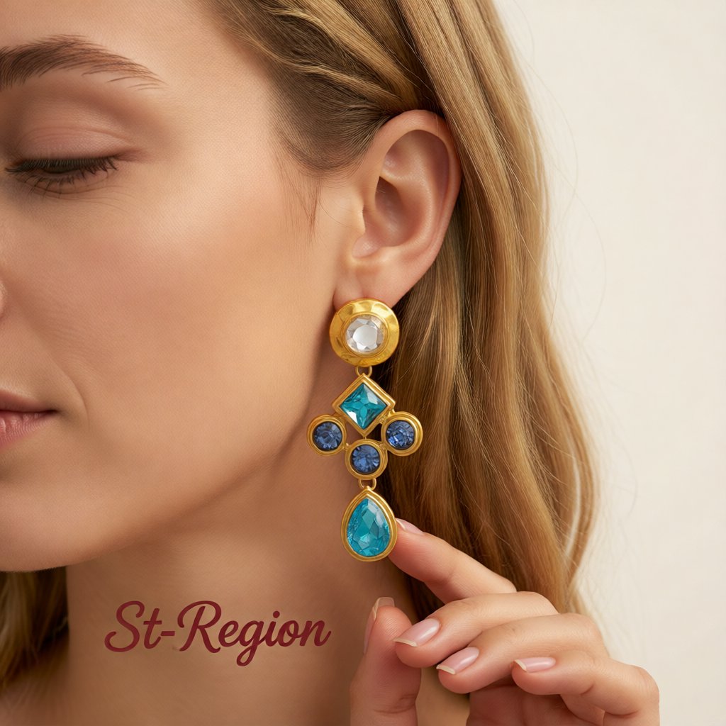 Crystal & 18K Gold-Plated Geometric Drop Earrings