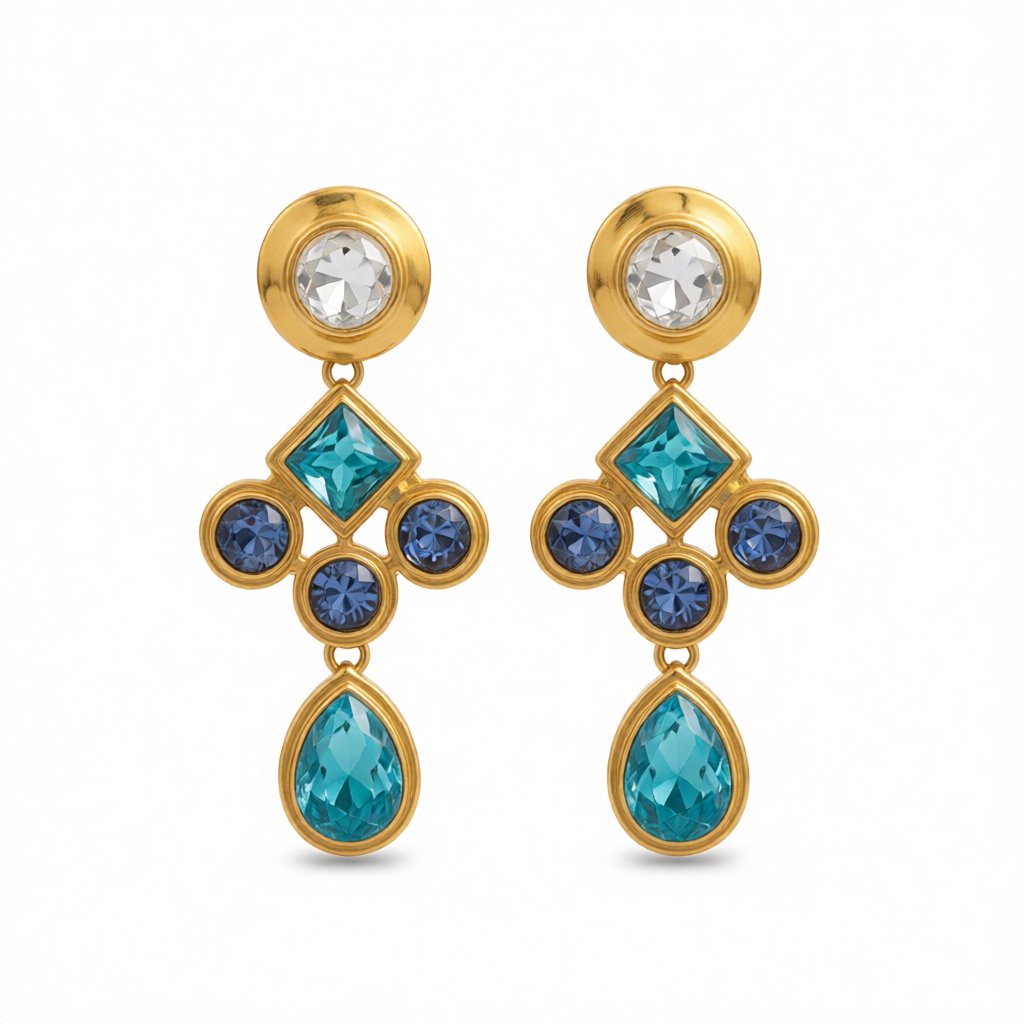 Crystal & 18K Gold-Plated Geometric Drop Earrings