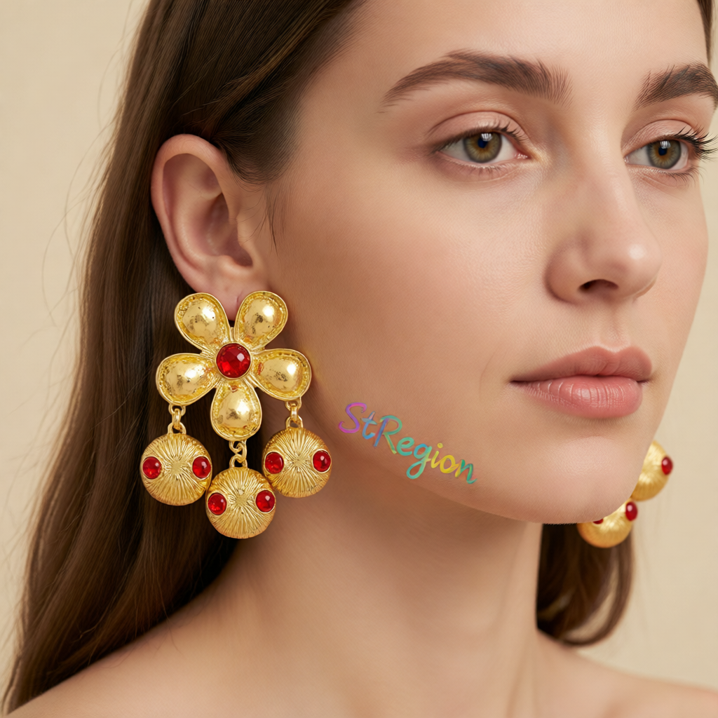 Red Resin & 18K Gold-Plated Flower Drop Earrings