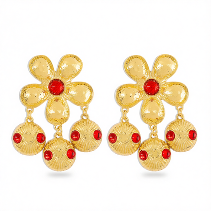 Red Resin & 18K Gold-Plated Flower Drop Earrings