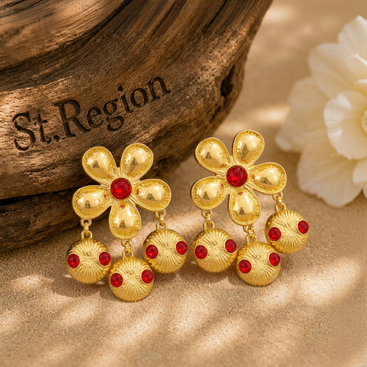 Red Resin & 18K Gold-Plated Flower Drop Earrings