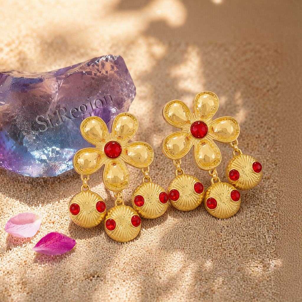 Red Resin & 18K Gold-Plated Flower Drop Earrings