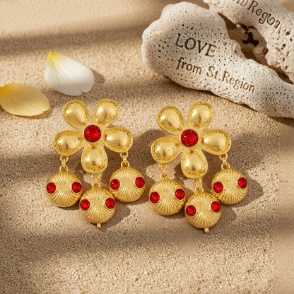 Red Resin & 18K Gold-Plated Flower Drop Earrings