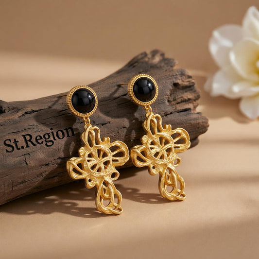 Black Resin & 18K Gold-Plated Cross Drop Earrings