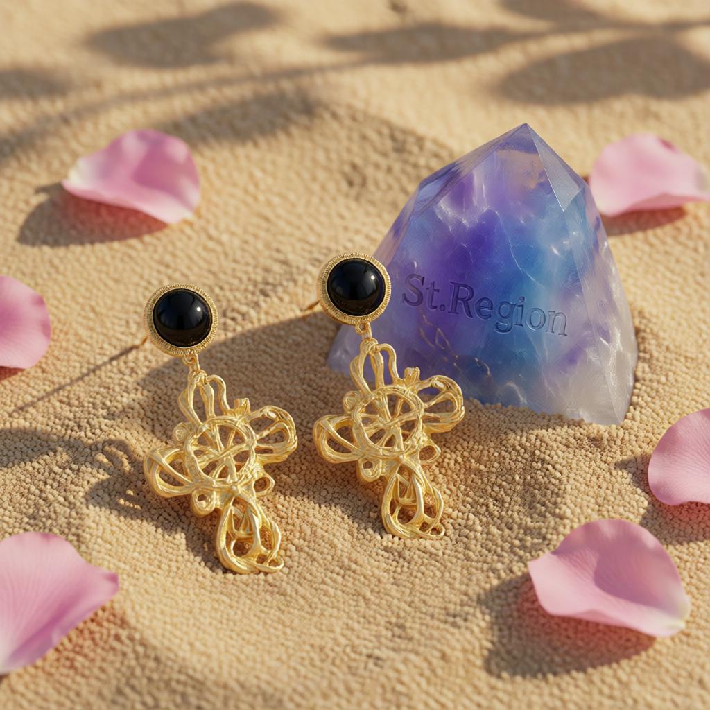 Black Resin & 18K Gold-Plated Cross Drop Earrings