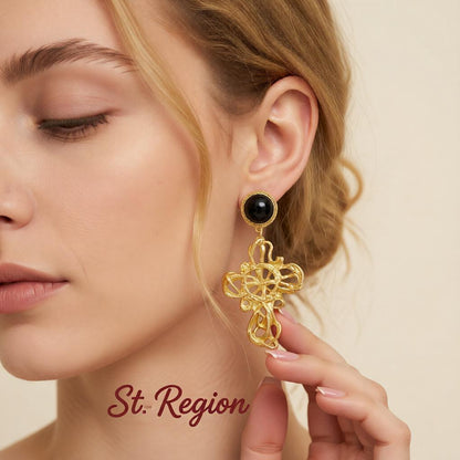 Black Resin & 18K Gold-Plated Cross Drop Earrings