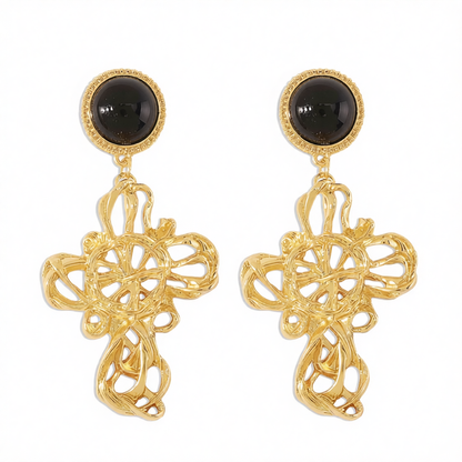 Black Resin & 18K Gold-Plated Cross Drop Earrings