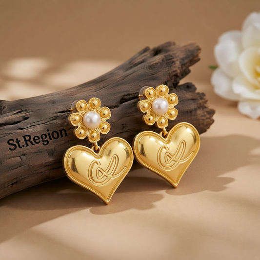 Pearl & 18K Gold-Plated Floral Heart Drop Earrings