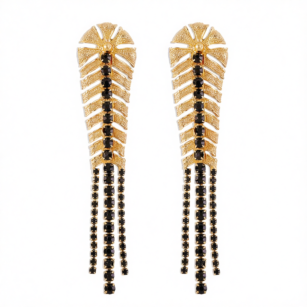 Black Cubic Zirconia & 18K Gold-Plated Chevron Drop Earrings