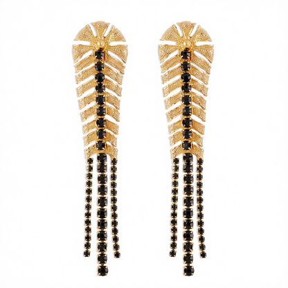 Black Cubic Zirconia & 18K Gold-Plated Chevron Drop Earrings