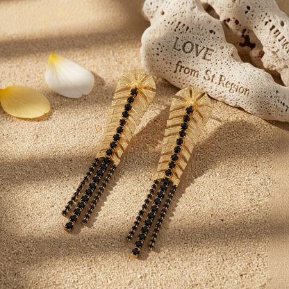 Black Cubic Zirconia & 18K Gold-Plated Chevron Drop Earrings
