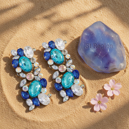Blue & White Crystal Cluster Drop Earrings