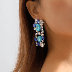 Blue & White Crystal Cluster Drop Earrings