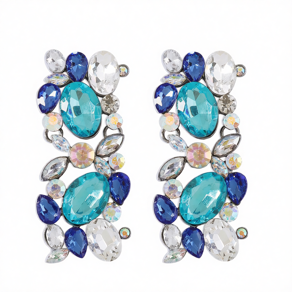 Blue & White Crystal Cluster Drop Earrings