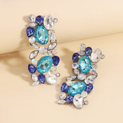 Blue & White Crystal Cluster Drop Earrings