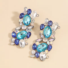 Blue & White Crystal Cluster Drop Earrings