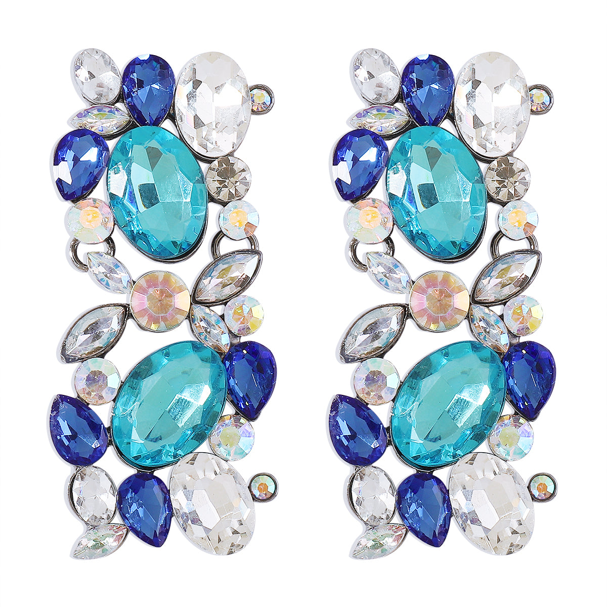 Blue & White Crystal Cluster Drop Earrings