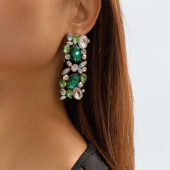 Green & White Crystal Cluster Drop Earrings