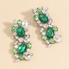 Green & White Crystal Cluster Drop Earrings