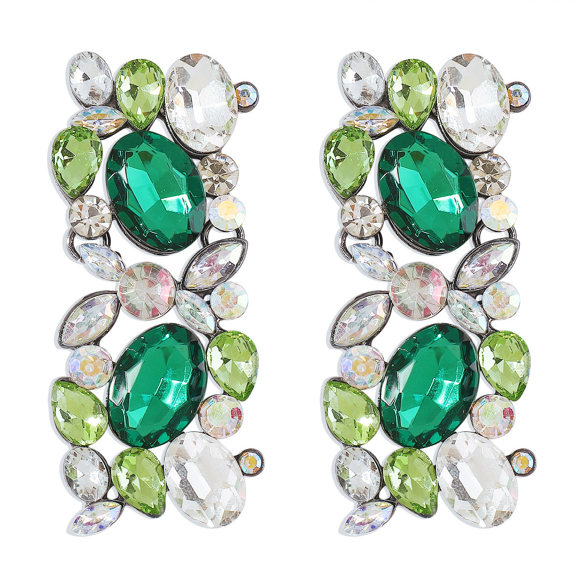 Green & White Crystal Cluster Drop Earrings