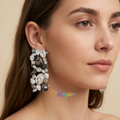 Gray Crystal & Rhodium-Plated Cluster Drop Earrings
