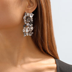 Gray Crystal & Rhodium-Plated Cluster Drop Earrings