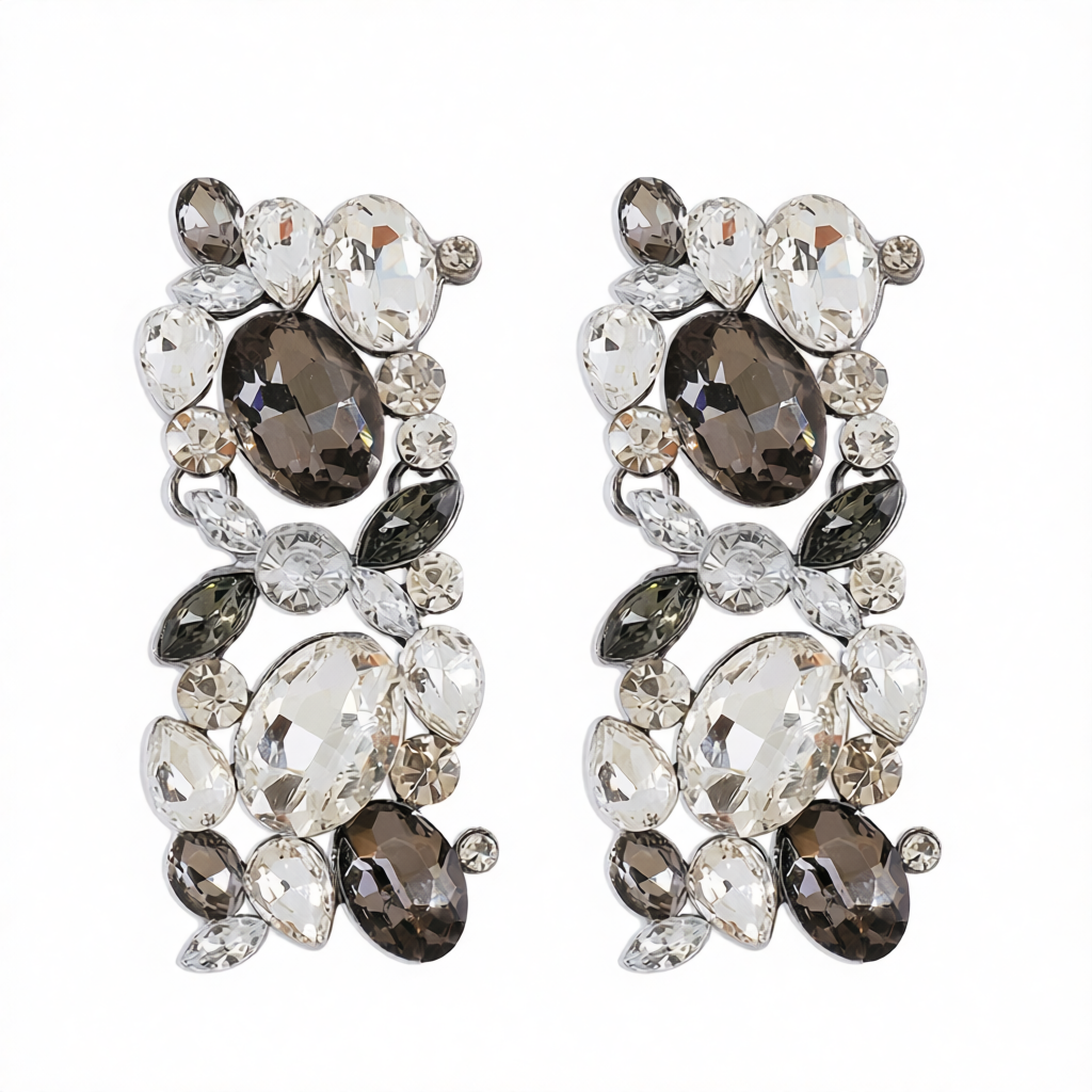 Gray Crystal & Rhodium-Plated Cluster Drop Earrings