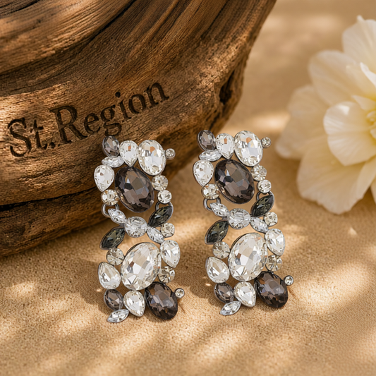 Gray Crystal & Rhodium-Plated Cluster Drop Earrings