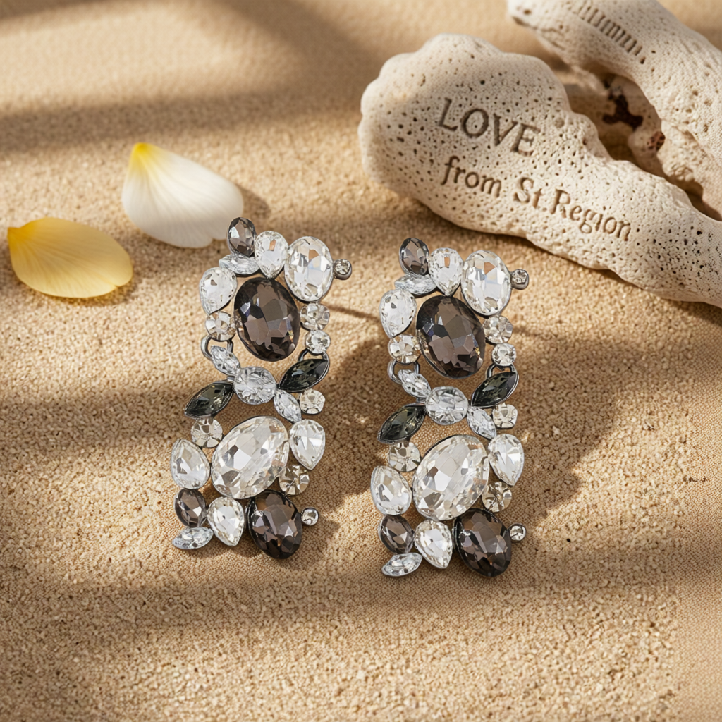 Gray Crystal & Rhodium-Plated Cluster Drop Earrings