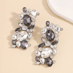 Gray Crystal & Rhodium-Plated Cluster Drop Earrings